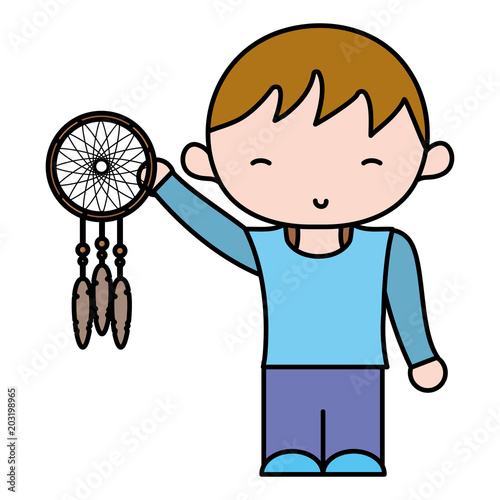 color boy hairstyle with dream catcher in the hand