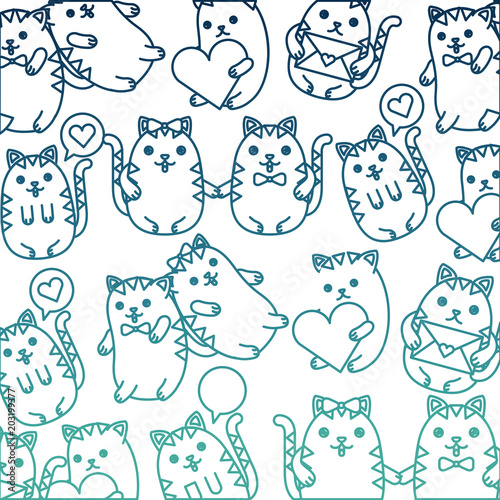 cute cats pattern kawaii character vector illustration design