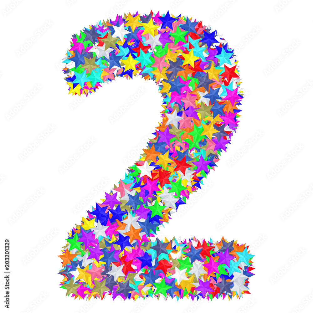 Alphabet symbol number 2 composed of colorful stars Alphabet symbol number 2 composed of colorful stars