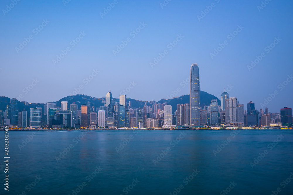 Hong Kong city skyline with blue nice sky