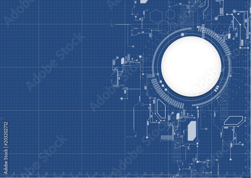 Technological abstract digital technical blueprint background vector