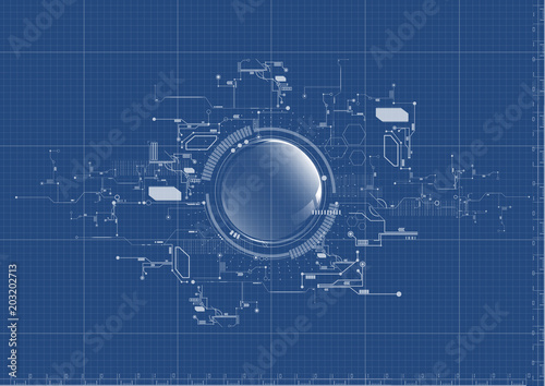 Technological abstract digital technical system blueprint background vector