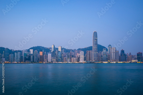 Hong Kong city skyline with blue nice sky