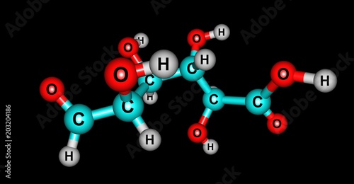 Glucuronic acid molecular structure isolated on black photo