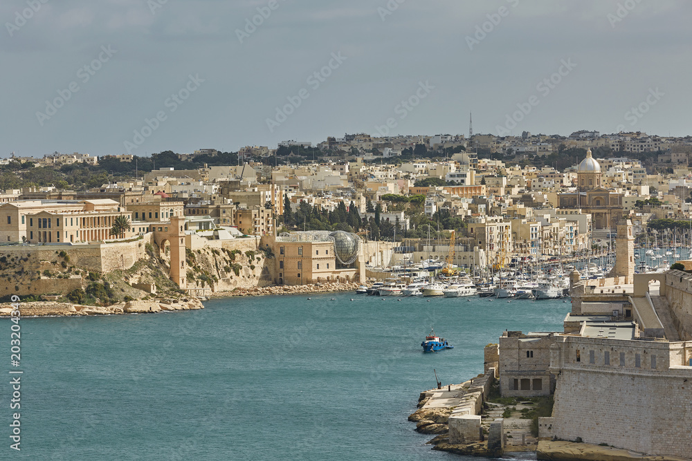 View of old town and its port in Valletta in Malta