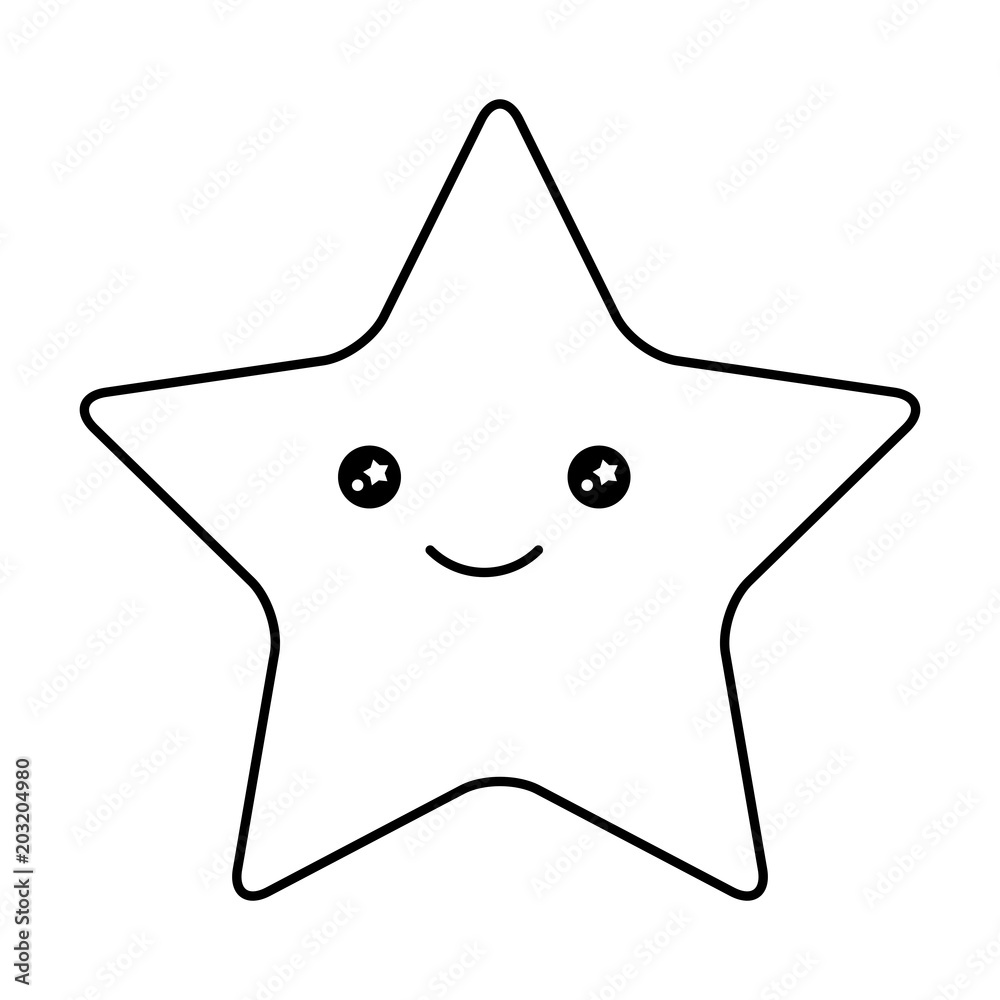 cute happy kawaii star cartoon image vector illustration outline Stock  Vector | Adobe Stock