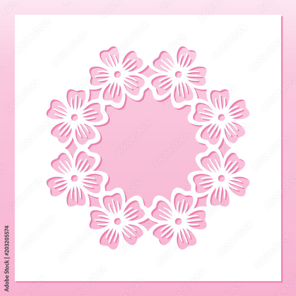Openwork floral wreath. Laser cutting vector template for greeting cards.