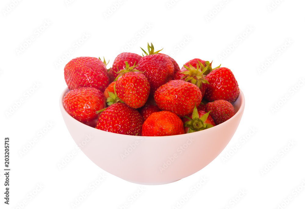 Fresh ripe strawberry in bowl isolated on white background. Selective focus. Fresh ripe strawberry in bowl isolated on white background. Selective focus.