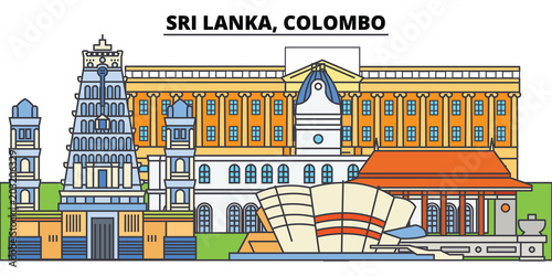 Sri Lanka, Colombo. City skyline, architecture, buildings, streets, silhouette, landscape, panorama, landmarks, icons. Editable strokes. Flat design line vector illustration concept