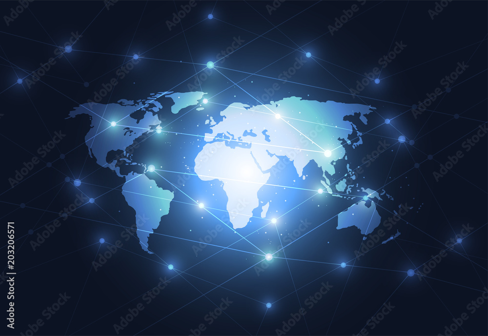 Global network connection. World map point and line composition concept of global business. Vector Illustration Global network connection. World map point and line composition concept of global business. Vector Illustration