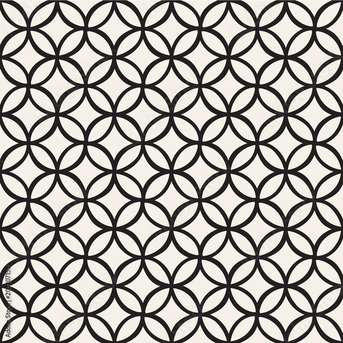 Monochrome minimalistic seamless pattern with circles. Simple hand drawn texture. Vector background with rounded lines