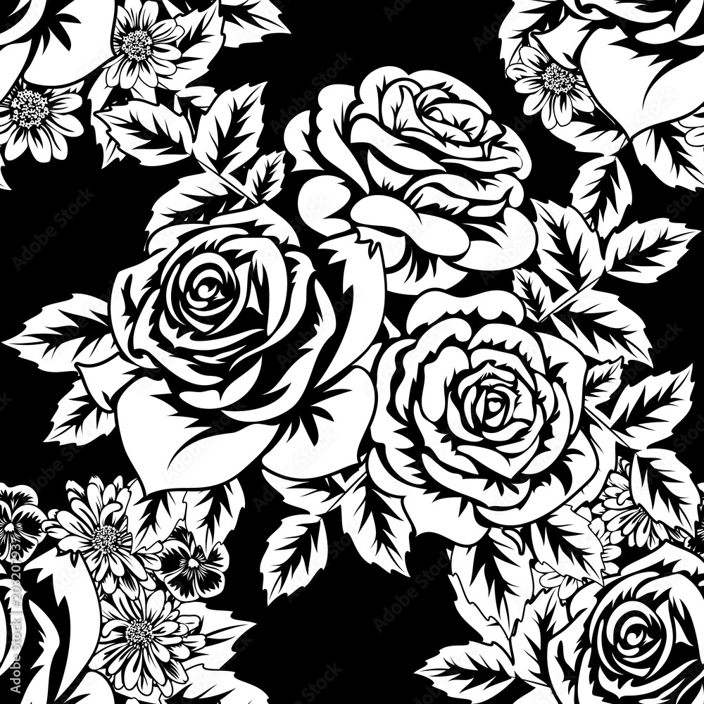 seamless monochrome pattern of flowers for greeting cards, background, price tags seamless monochrome pattern of flowers for greeting cards, background, price tags