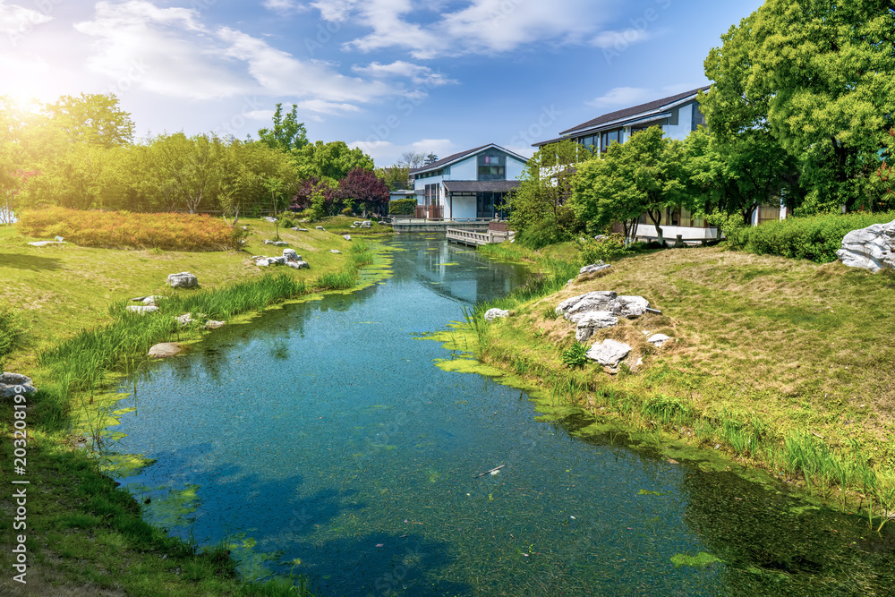Fototapeta premium The beautiful Chinese architectural landscape and landscape in West Lake
