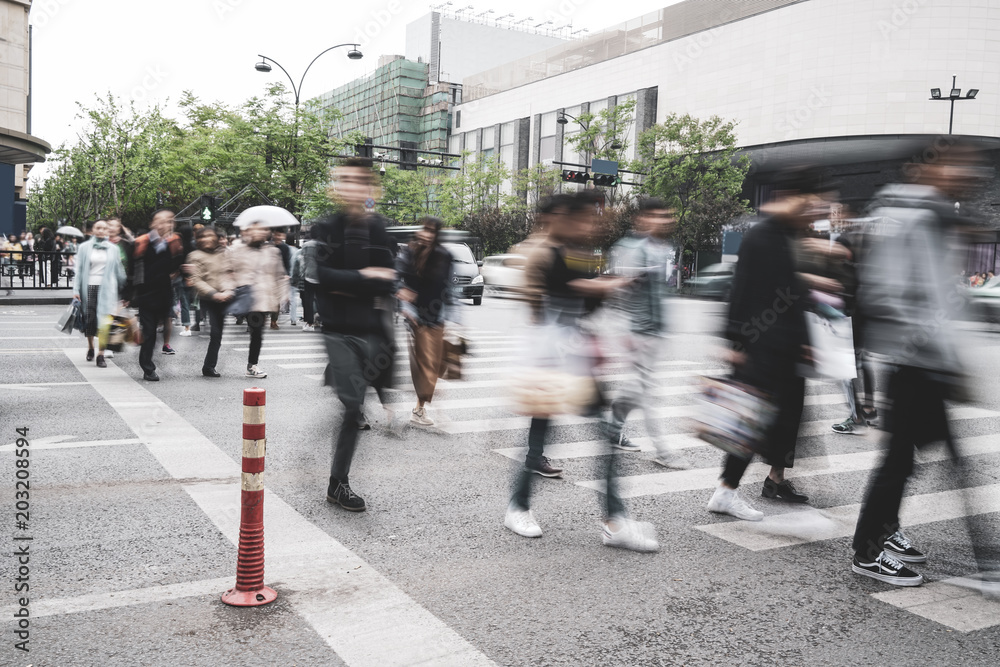 Obraz premium City Street Scene Pedestrian Walkway