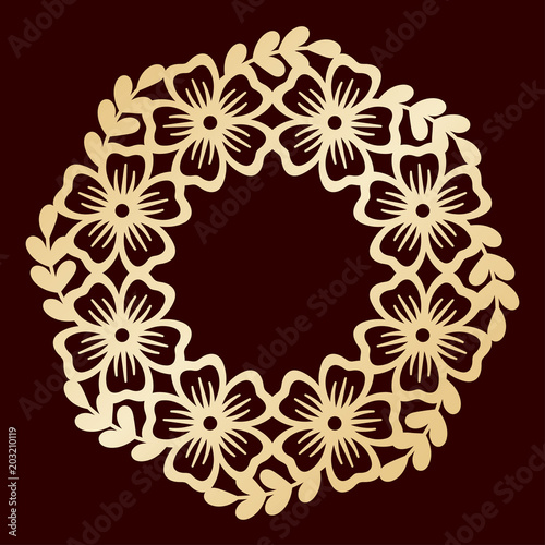 Openwork floral wreath. Laser cutting vector template.