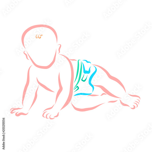 A small child crawls in a diaper