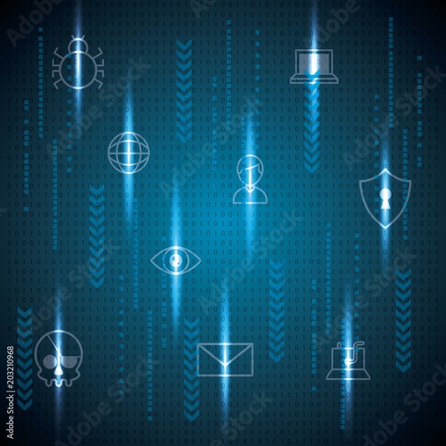 cyber security technology binary speed binary circuit message antivirus shield protection skull piracy crime vector illustration