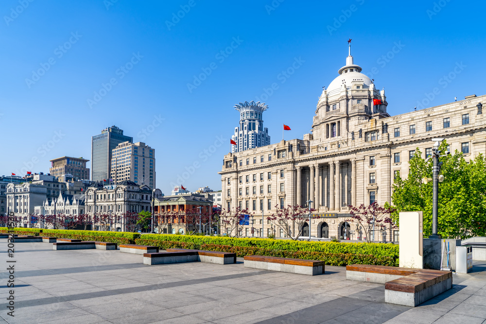 The skyline of urban architectural landscape in the Bund, Shanghai