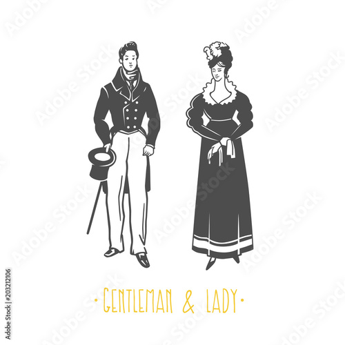 Vintage lady and gentleman style  illustration.
