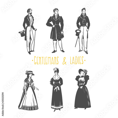 Vintage lady and gentleman style illustration.