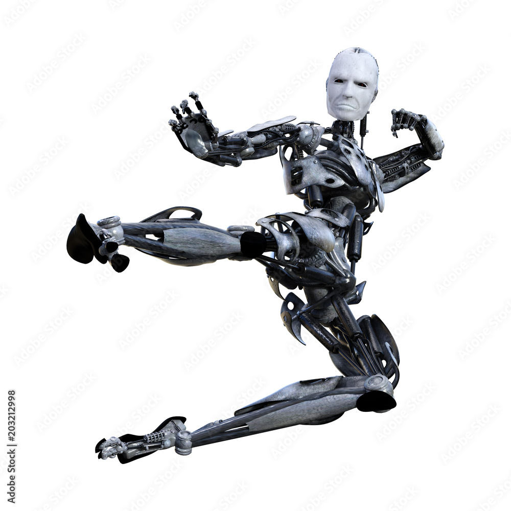 3D Rendering Male Robot on White 3D Rendering Male Robot on White