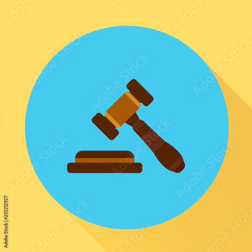 Judge gavel icon. Vector illustration in flat style with long shadow