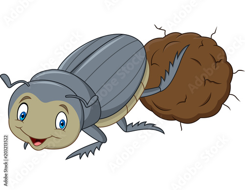 Dung Beetle with a Big Ball of Poop Cartoon