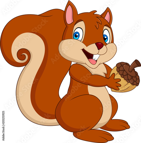 Cartoon squirrel holding an acorn