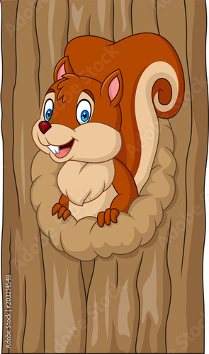 Cartoon squirrel in the tree hole