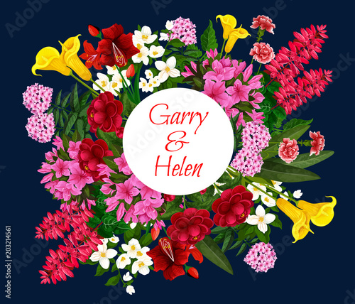 Wedding invitation card with spring flower wreath