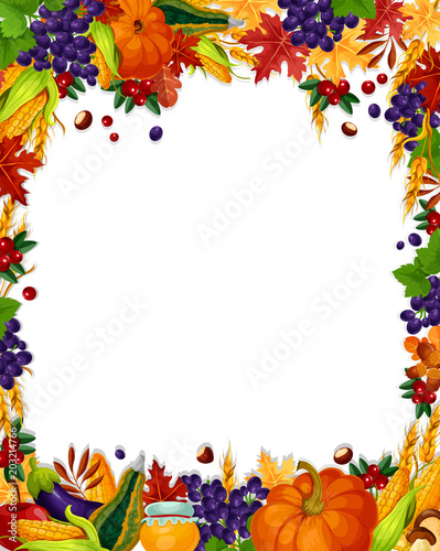 Fototapeta Naklejka Na Ścianę i Meble -  Autumn vector acorn leaf, pumpkin harvest poster