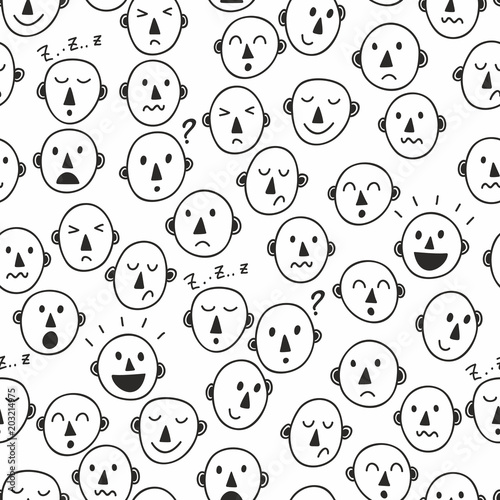 Seamless pattern with simple hand drawing faces of people.