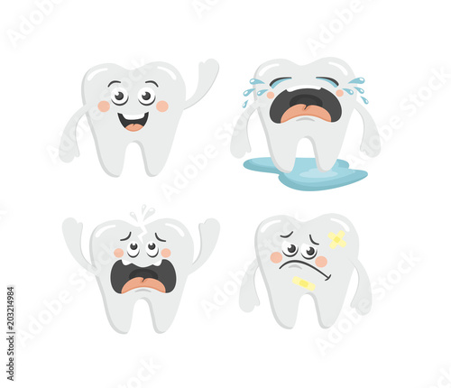 Cute collection of cartoon tooth chatacters for children poster.