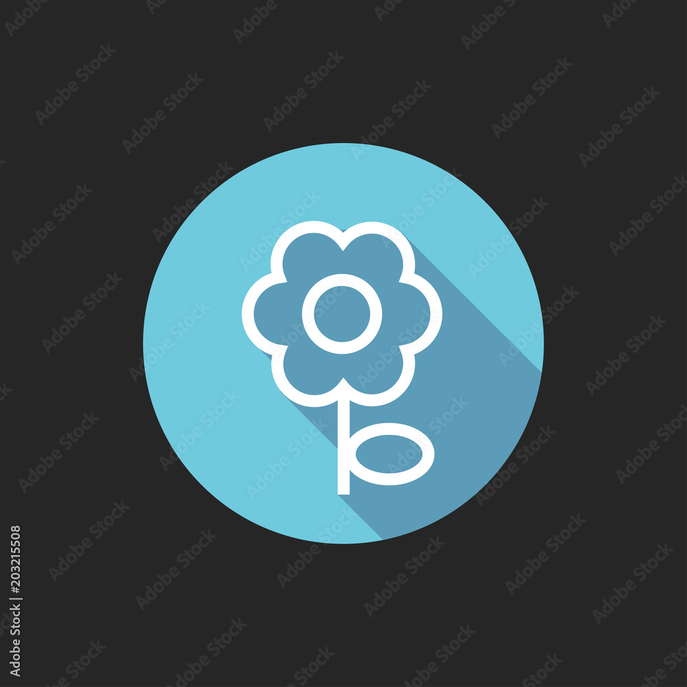 Elegant Universal White Minimalistic Thin Line Flower Icon with Shadows on Circular Color Button on Black Background Elegant Universal White Minimalistic Thin Line Flower Icon with Shadows on Circular Color Button on Black Background