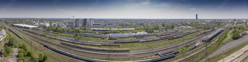 Trains in industrial district in Wroclaw