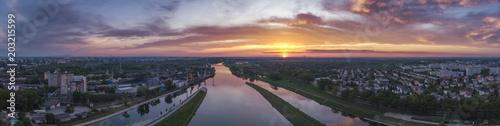 Aerial view on sunset in Wroclaw