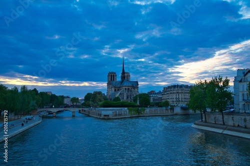 End of Day near Notre Dame de Paris Cathedral