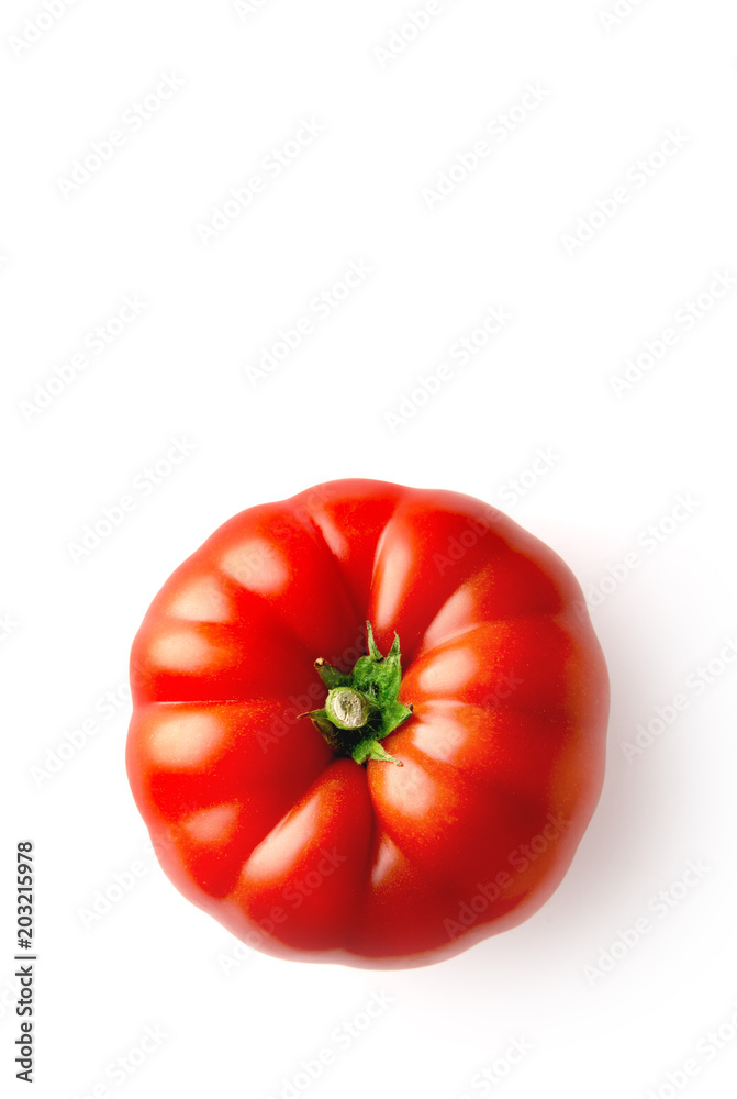 Tomato isolated on a white background viewed from above. Fresh vegetable food. Copy space. Top view Tomato isolated on a white background viewed from above. Fresh vegetable food. Copy space. Top view