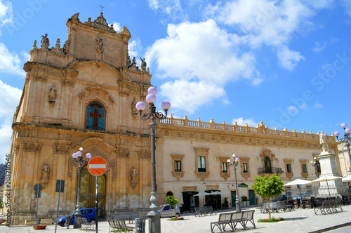 View of Piazza Busacca with the Palace and the Carmine Church, Scicli, Ragusa, Sicily, Italy, Europe, World Heritage Site