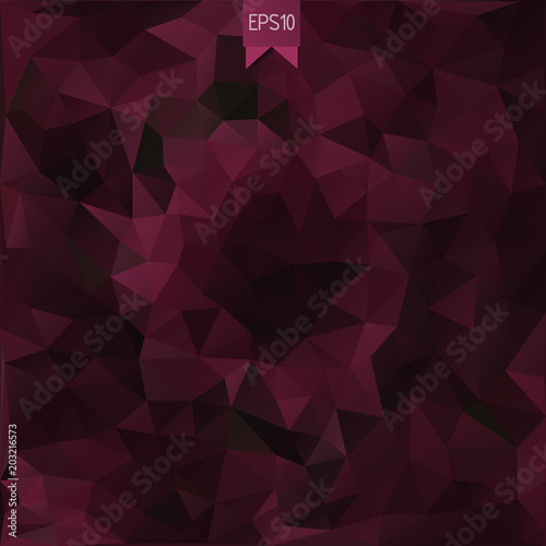 Vector abstract background in low poly style with badge. Polygonal template of vinous rumpled triangles. All isolated and layered