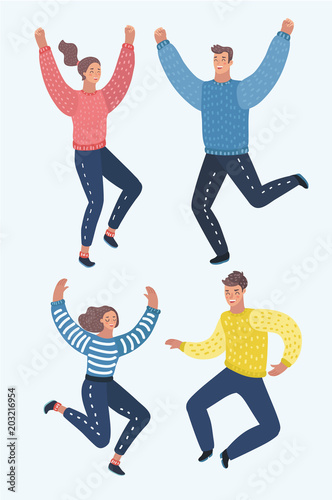 Four happy people, jumping in excitement