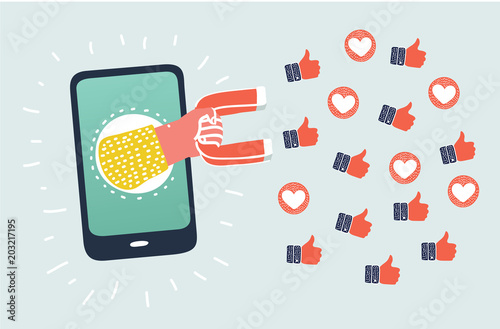 Hand in  smartphone holding a magnet  likes
