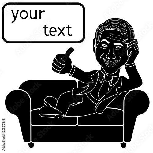 Happy man lying on a sofa