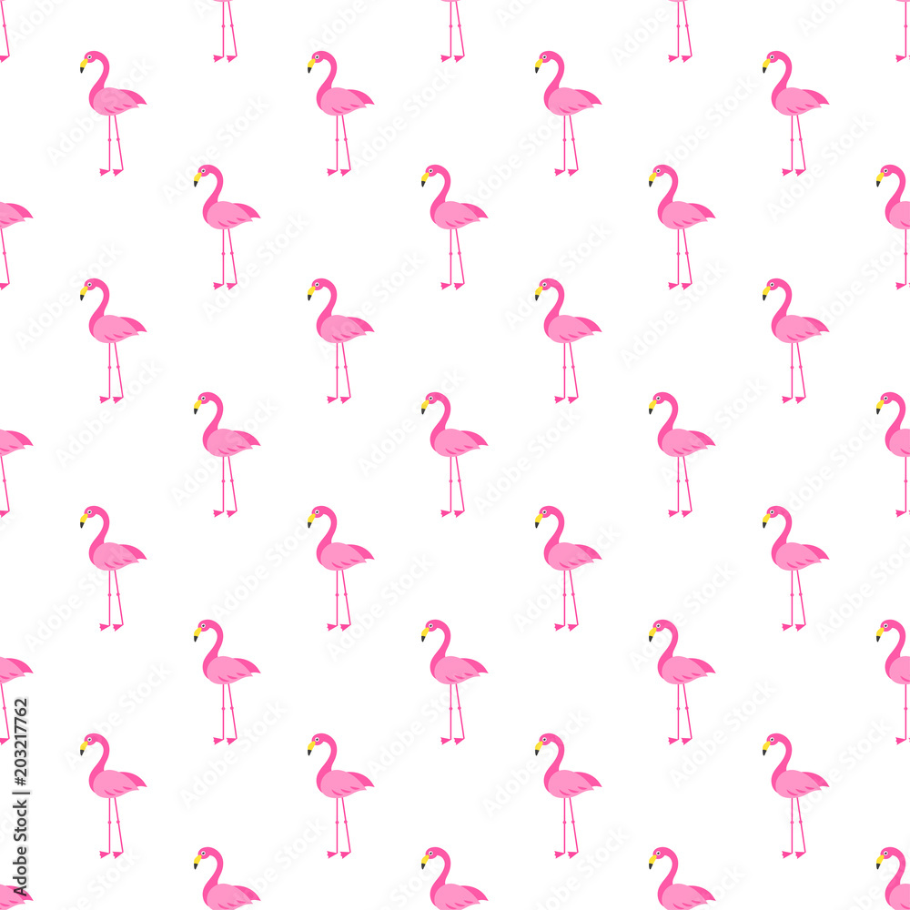 Pattern with pink Flamingo bird on white background