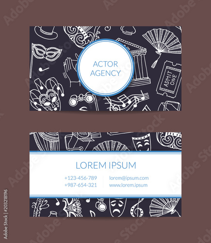 Vector doodle theatre elements business card template