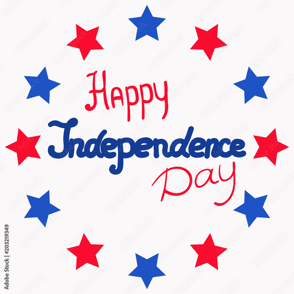 Happy USA Independence Day. 4th of July. Vector illustration with waving flags and stars. Can be used for postcard, invitation, greetings, mug, poster, background. Happy USA Independence Day. 4th of July. Vector illustration with waving flags and stars. Can be used for postcard, invitation, greetings, mug, poster, background.