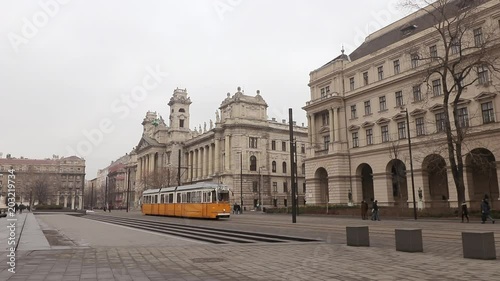 Tram is moving in Budapest, Hungary