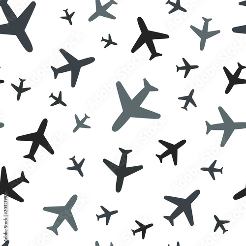 Airplane pattern. Plane seamless texture. Planes in the sky. Endless illustration, image. Creative, luxury gradient style. Print card, cloth, clothing, wrap, wrapper, web, cover, label, banner, poster © Aygun