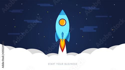 Flat rocket icon. Startup concept. Project development. Rocket launch,ship. concept of business product on a market