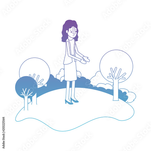 isometric woman in field landscape avatar character vector illustration design